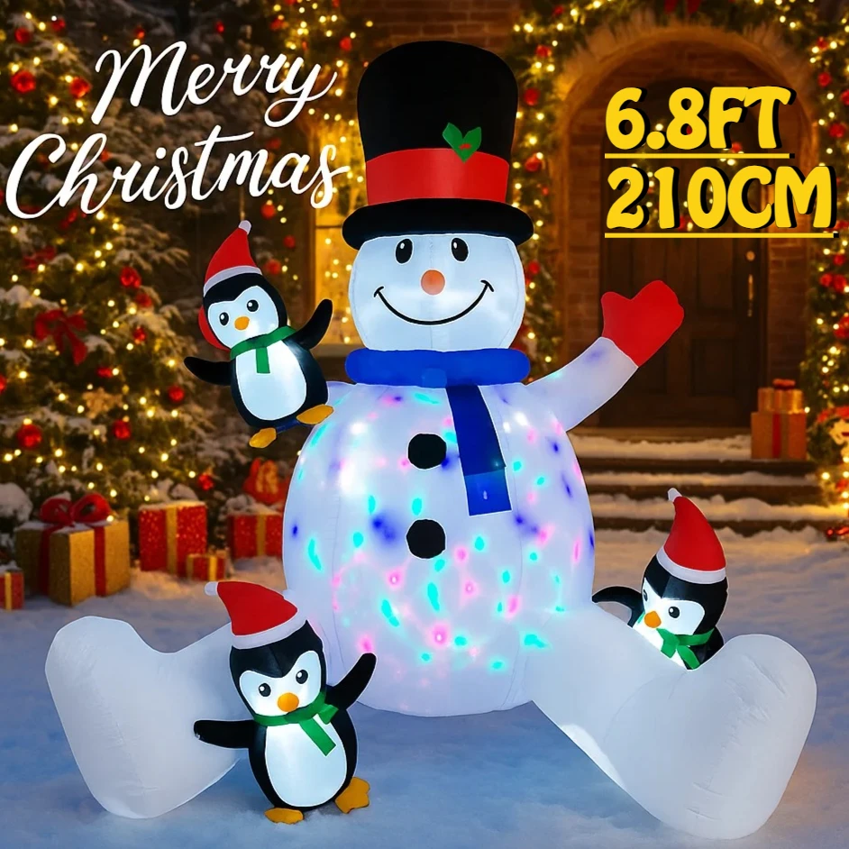 6.8FT Snowman Penguin Inflatable Christmas Decorations Xmas Ornaments Lights Outdoor Home Yard Holiday Party Decor Toys For Xmas