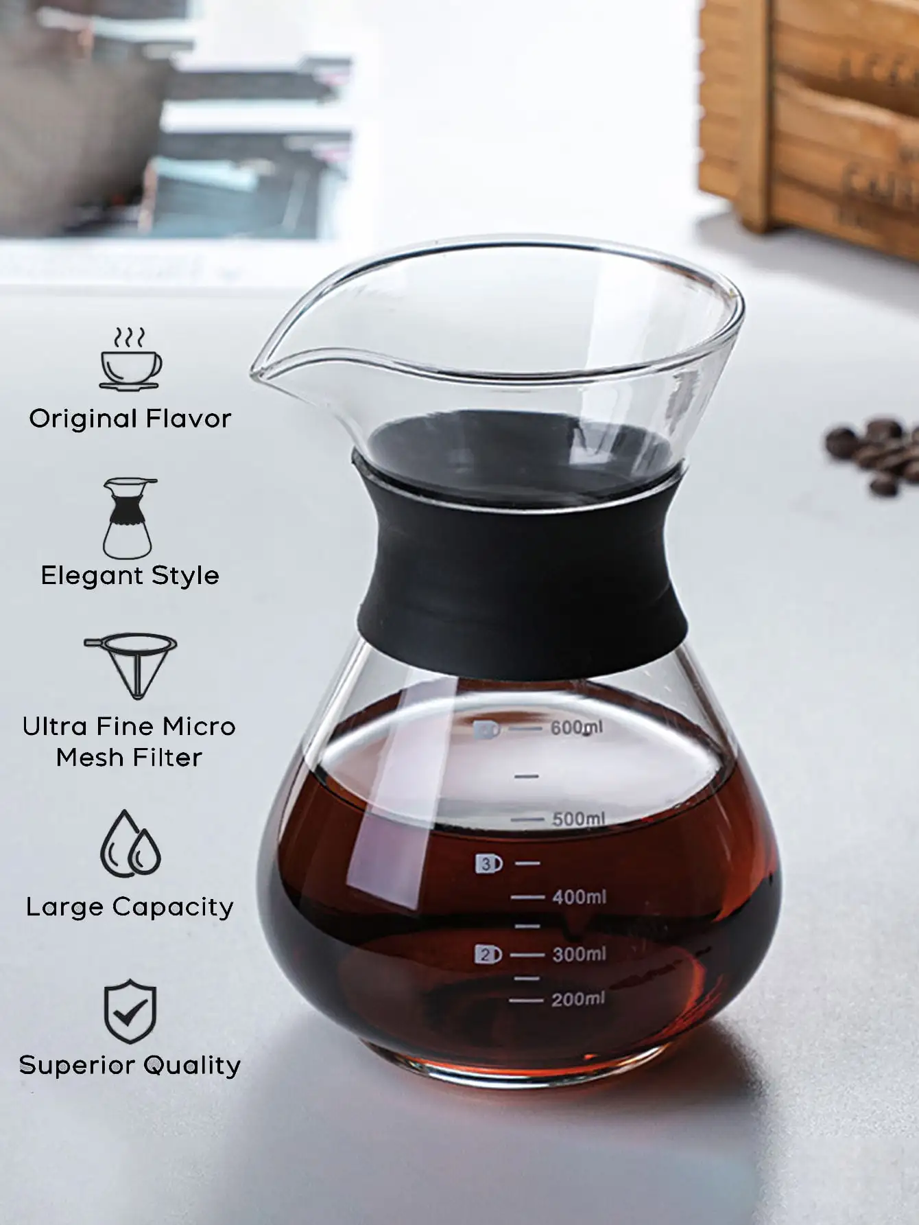 Pour Over Coffee Brewer with Stainless Steel Coffee Filter, Dripper Coffee Maker Pour Over with Thermal Insulating