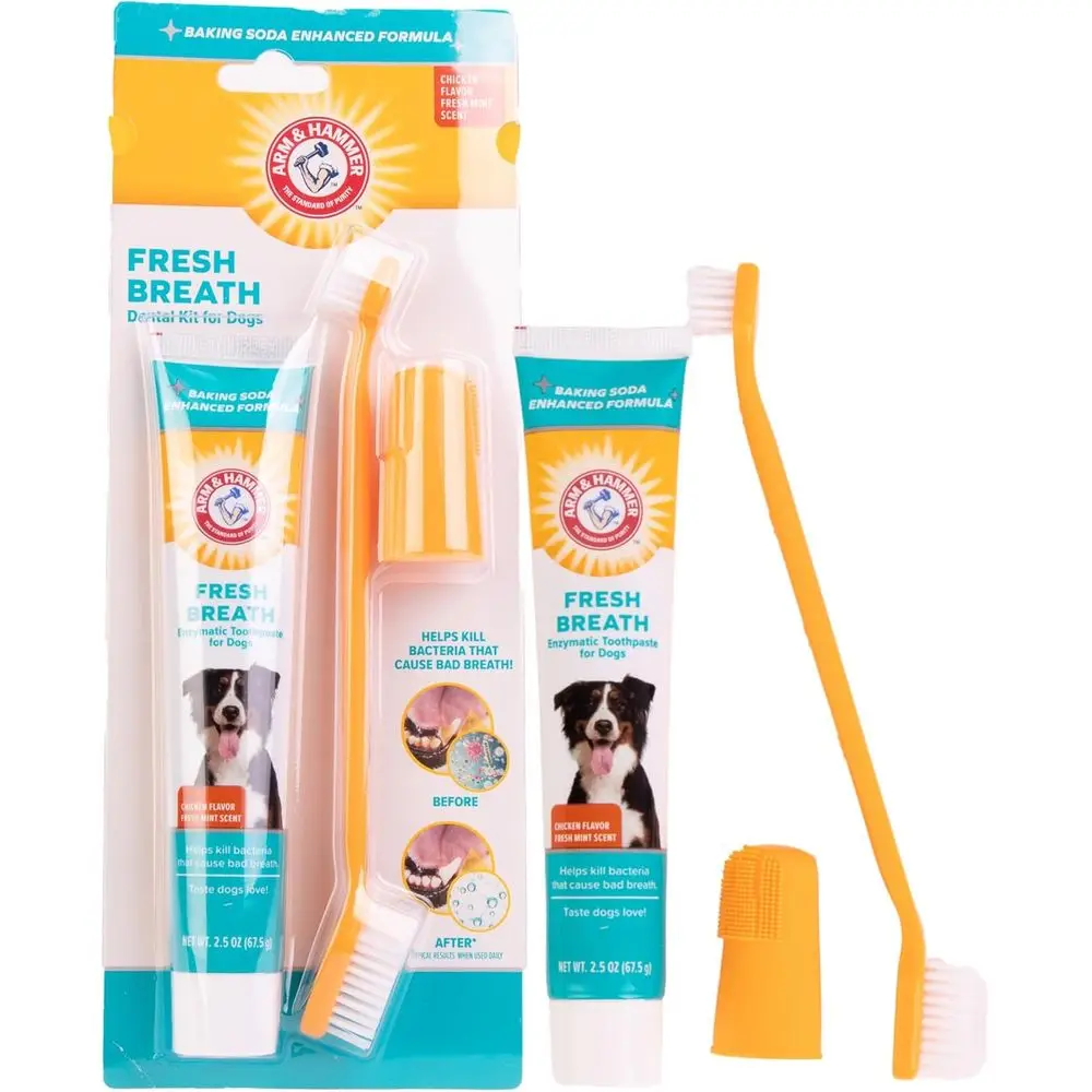 Kit Dental para Perros: Pasta de Dientes, Cepillo de Dientes, Cepillo de Dedo para Control del Sarro e Higiene Bucal, Sabor a Pollo, 2.5 oz