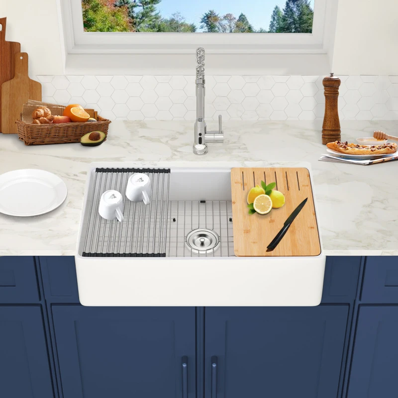 تصميم سهل المقاومة للخدش ومقاوم للخدش ومسار بقع المسار Fireclay 30 لتر × 20 وات محطة عمل المزرعة والمطبخ