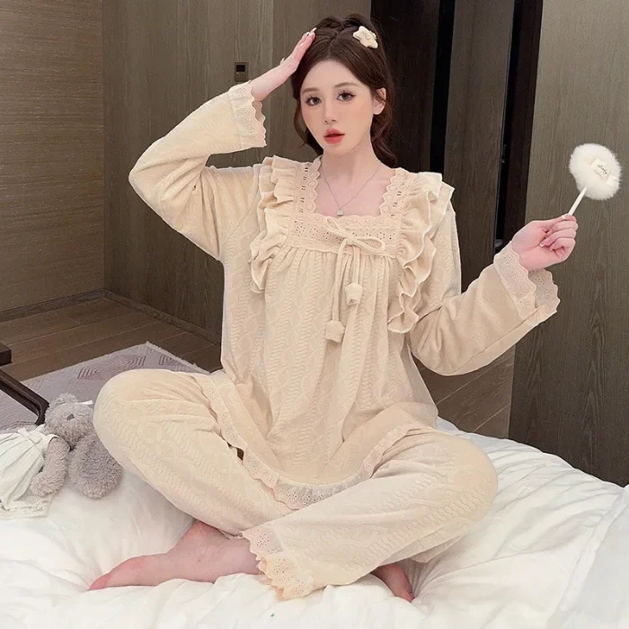 5XL Plus Size Island Velvet Winter Pajamas Women Sweet Princess Loose Sleepwear Thickened Warm Homesuit Outside Loungewear Set