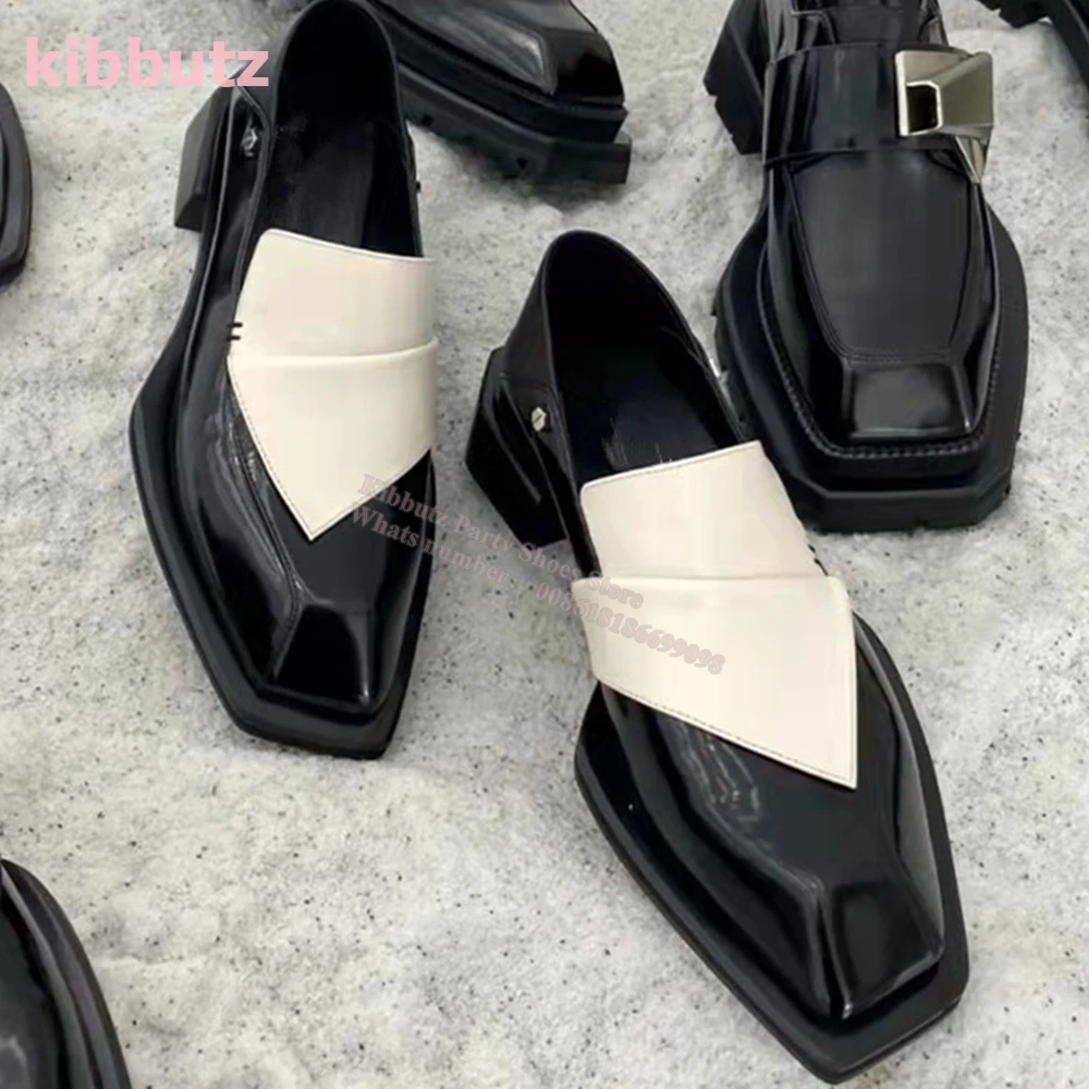 Genuine Leather Pump Square Toe Chucky Heels Mixed Color Slip-On Fashion Office English Style Comfortable Business Shoes Newest