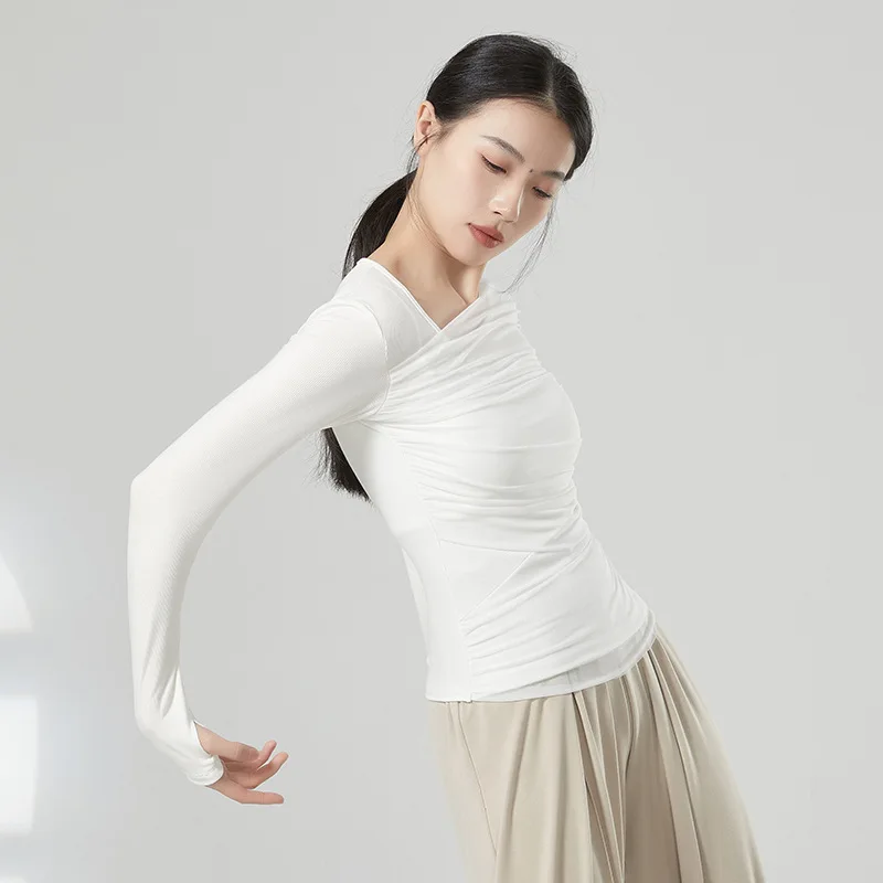 ملابس الرقص الحديثة شبكة بأكمام طويلة ملابس ممارسة المرأة الربيع والخريف 2024 ملابس الجسم الرقص الكلاسيكي