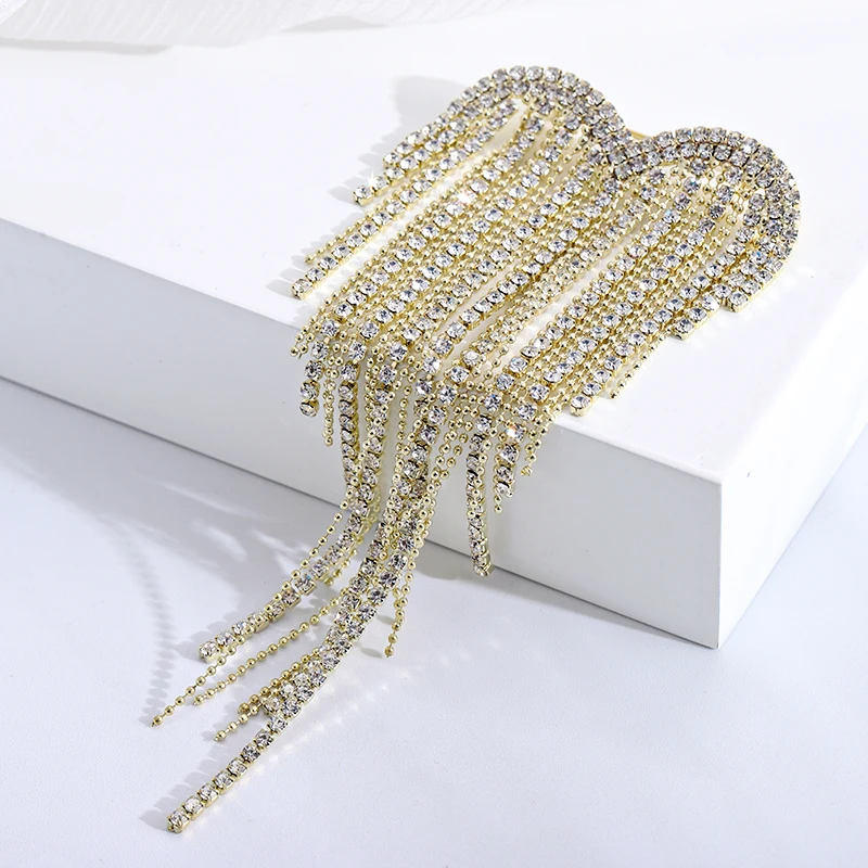 Dmari Luxury Jewelry Vintage Rhinestone Badge 4-color Delicate Long Thread Tassel Lapel Pins Party Office Women Clothing Brooch