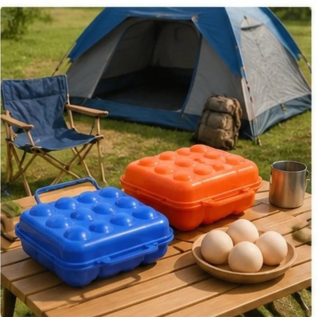 2Pcs Portable Egg Outdoor Box Shockproof Anti-Fall Egg Storage Container Camping Travel Orange Handle Lightweight