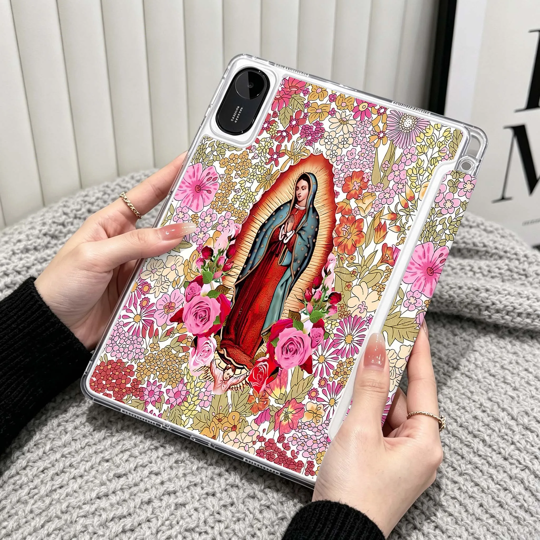 Cartoon Angel Art Case For Xiaomi Redmi Poco Pad 5 6 7 8 Pro SE 11 11.2 12.1 Inch Transparent Y-Shaped Folding Tablet