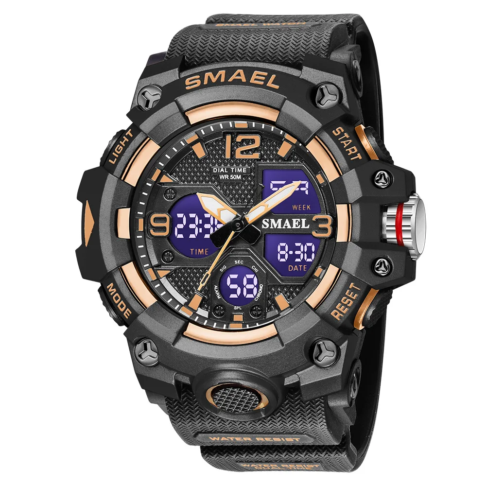 SMAEL Men's Sports Watches Dual Display Digitat Date Alarm Waterproof Clock Quartz Military Watch Student reloj hombr