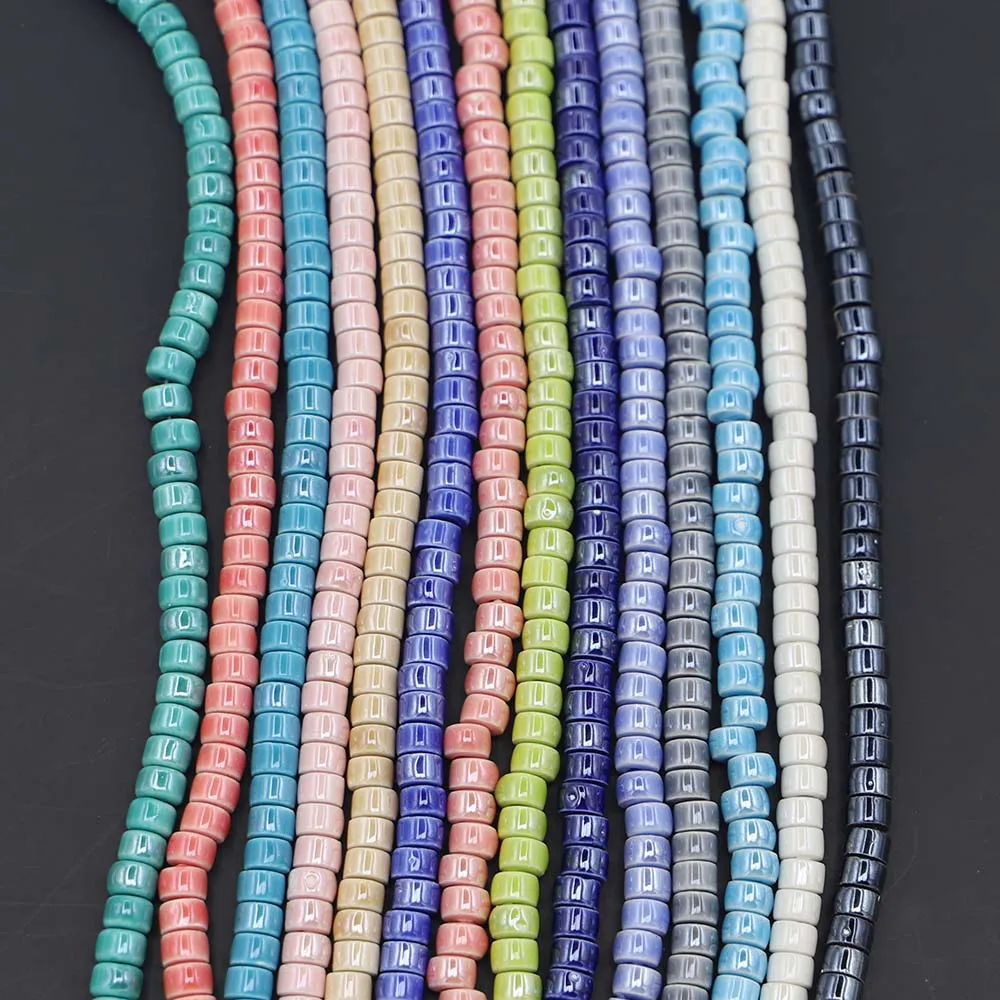 New Drum Cylinder Ceramic Beads Simply Colored Round Flat Spacer Beads for Jewelry Making DIY Handmade Accessories 200pcs 6x4mm