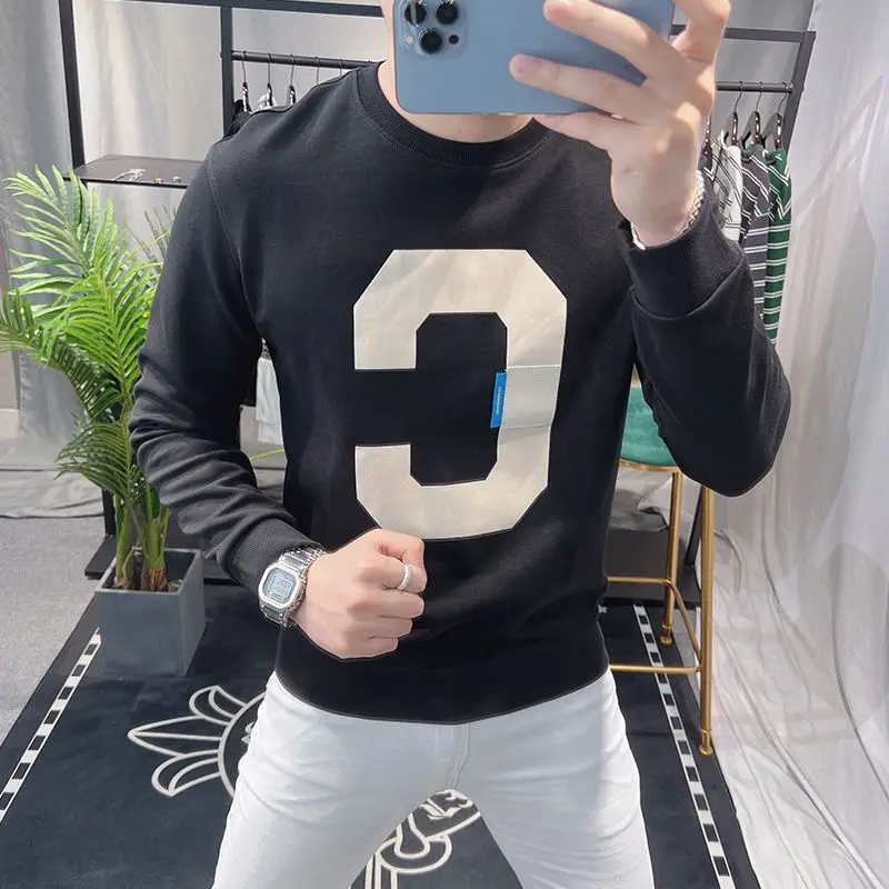 

Simplicity Trend Youth Fashion Men Spring Autumn New O-Neck Printing Korean Casual Long Sleeve Slim Pullovers Sweatshirts Tops