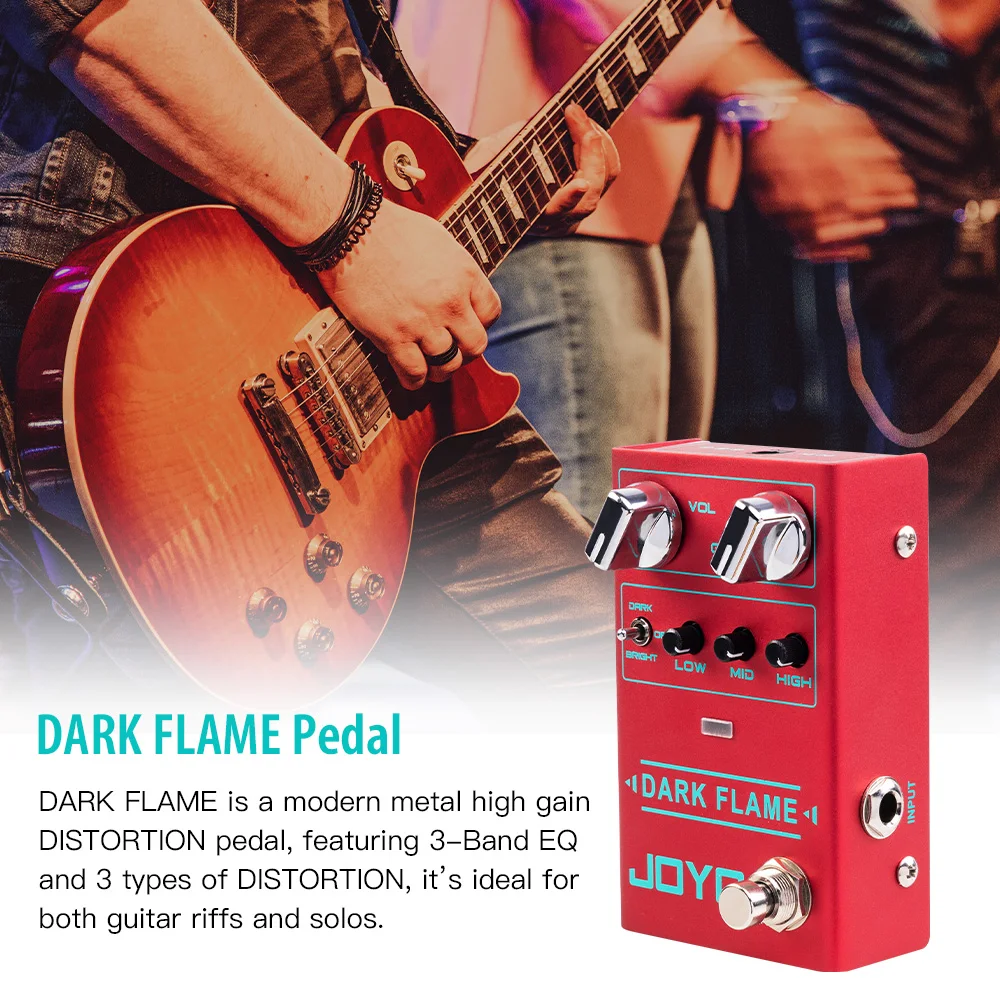 JOYO-R-17 Dark Smoke High Gain Distortion Guitar Pedal, 3 Band EQ, Metal para Riffs e Solos