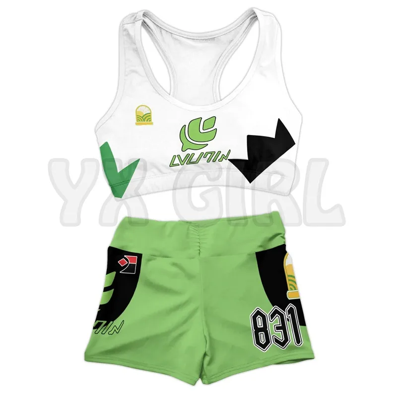 Grass Uniform 3D Printed Active Wear Set Combo Outfit Yoga Fitness Soft Shorts Women For Girl Short Sets