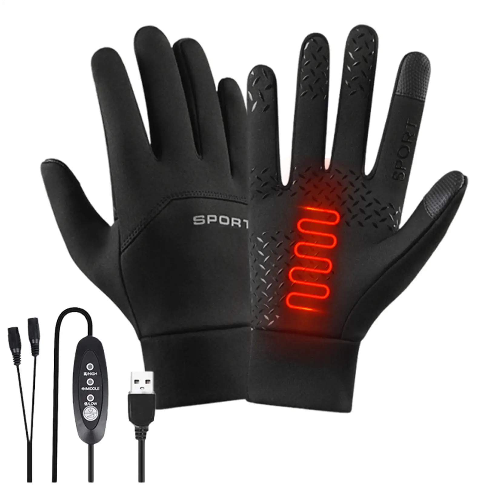 

Heated Gloves 3 Settings USB Touchscreen Warm Gloves Thickened Thermal Mittens For Winter Cycling Skiing Outdoors Camping