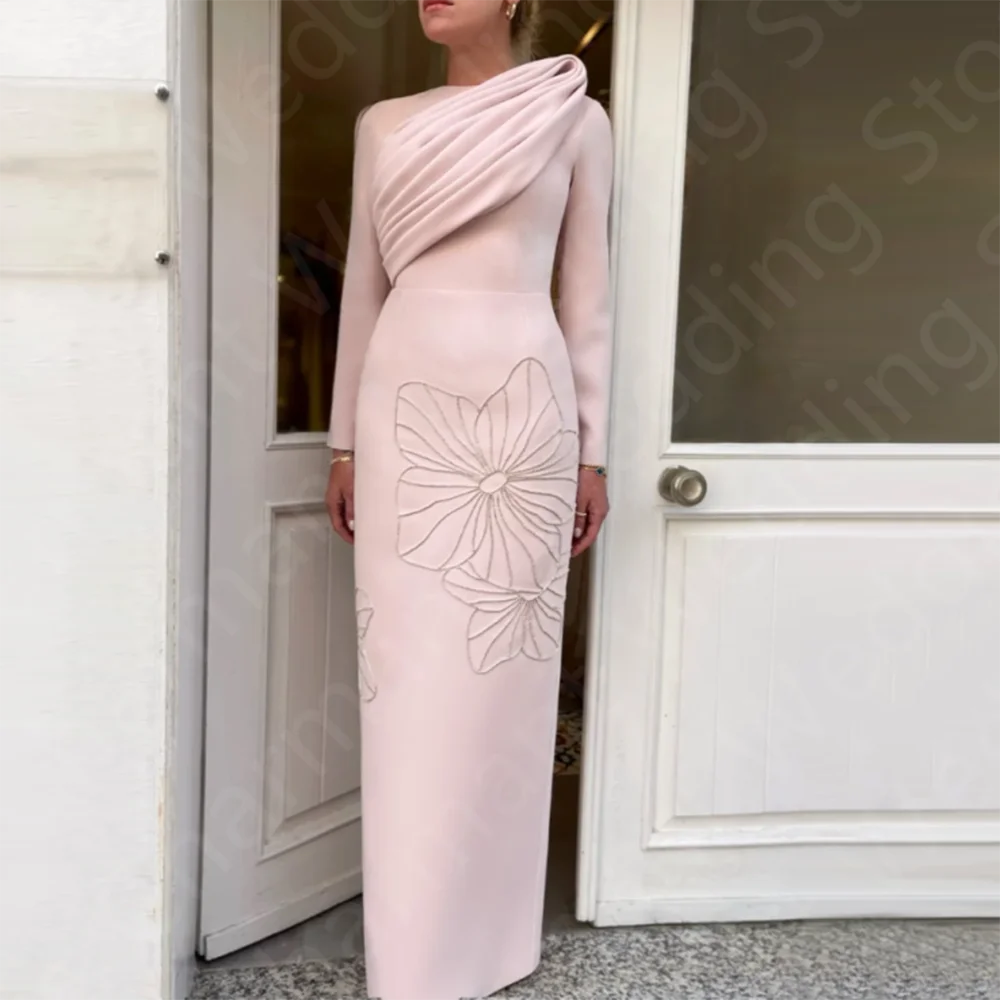 

Customized Vintage Prom Gowns 2024 Arabic Evening Dress Long Sleeves Wedding Party Gowns Pink Beading Floor Length On Sale