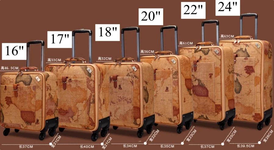 女性マップローリングスーツケース 20 インチ旅行スーツケース女性用 16 インチ機内持ち込みスーツケース 24 インチ女性ローリングスピナースーツケース