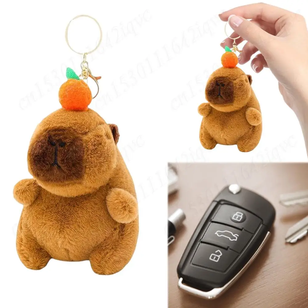 Tail Wagging Capybara Plush Keychain Toy Kawaii Rodents Realistic Capybara Stuffed Animals Toy Backpack Decoration Gift for Kids 