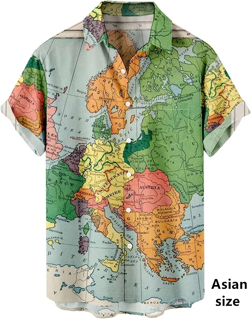 New World Maps Africa Graphic Shirts Men Womens 3D Printed Hawaiian Shirts Clothing Harajuku Fashion Button Short Sleeve Tops