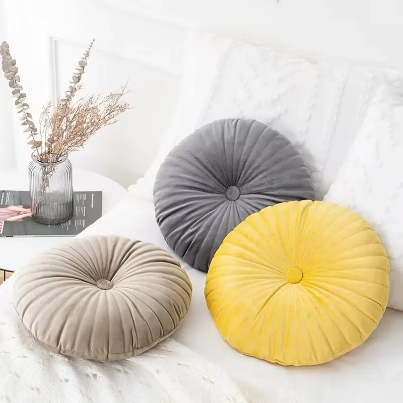 Candy Color Pumpkin Throw Pillows Velvet Round Sofa Decorative Pillow Car Balcony Hotel Living Room Soft Round Cushion 35x35cm