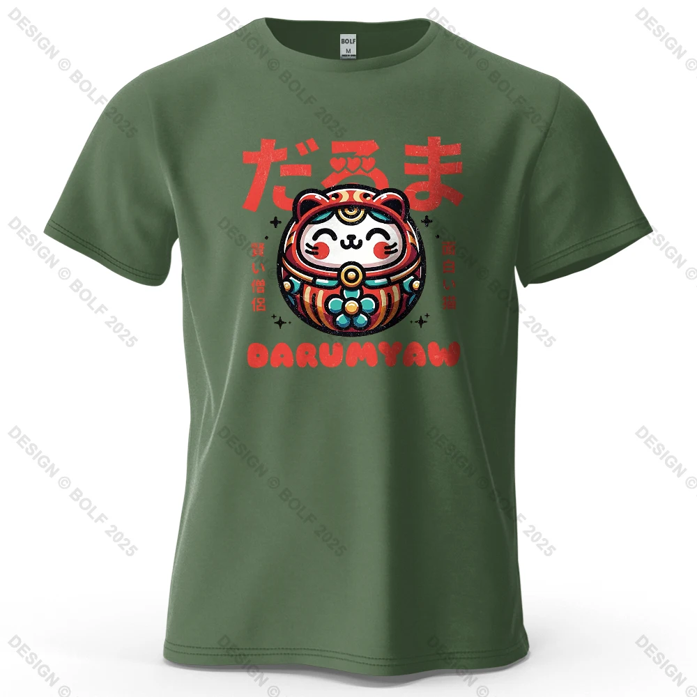 Damo Shaped Cute Printed T-shirt Loose Fit Lucky Symbol Pattern Women's Top Round Neck T-shirt Streetwear