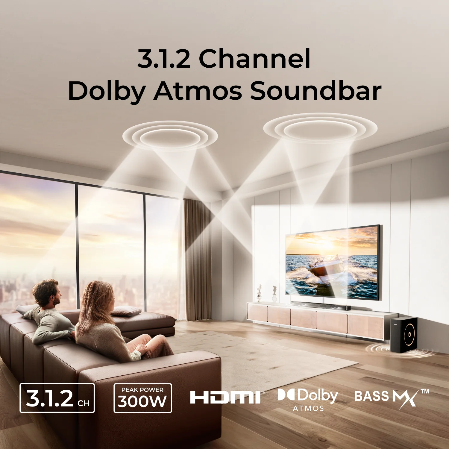 ULTIMEA Skywave F30 Soundbar 3.1.2ch 300W Dolby Atmos Soundbar met 5,25'' bedrade subwoofer, thuisbioscoop voor tv, APP-bediening