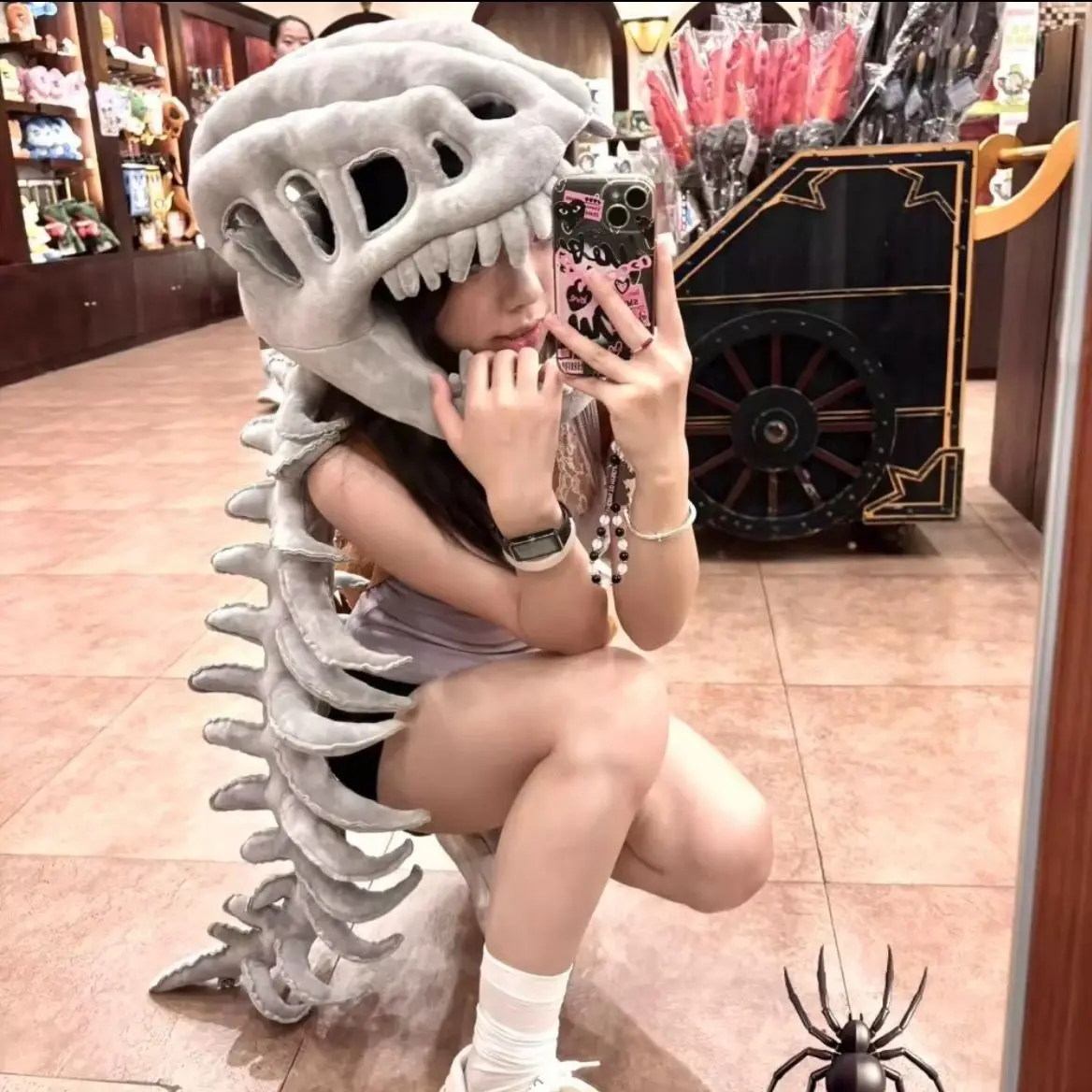 Pluche Hoed Cartoon Dinosaurus Skelet Cos Rekwisieten Volwassen Kawaii Leuke Wearable Masker Halloween Party Carnaval Cosplay Kostuums Grappig