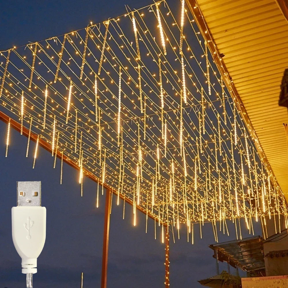 LED Meteor Shower Fairy String Light USB Operated Holiday Lighting Christmas Tree Home Decoration Wedding Garden Bedroom Decor