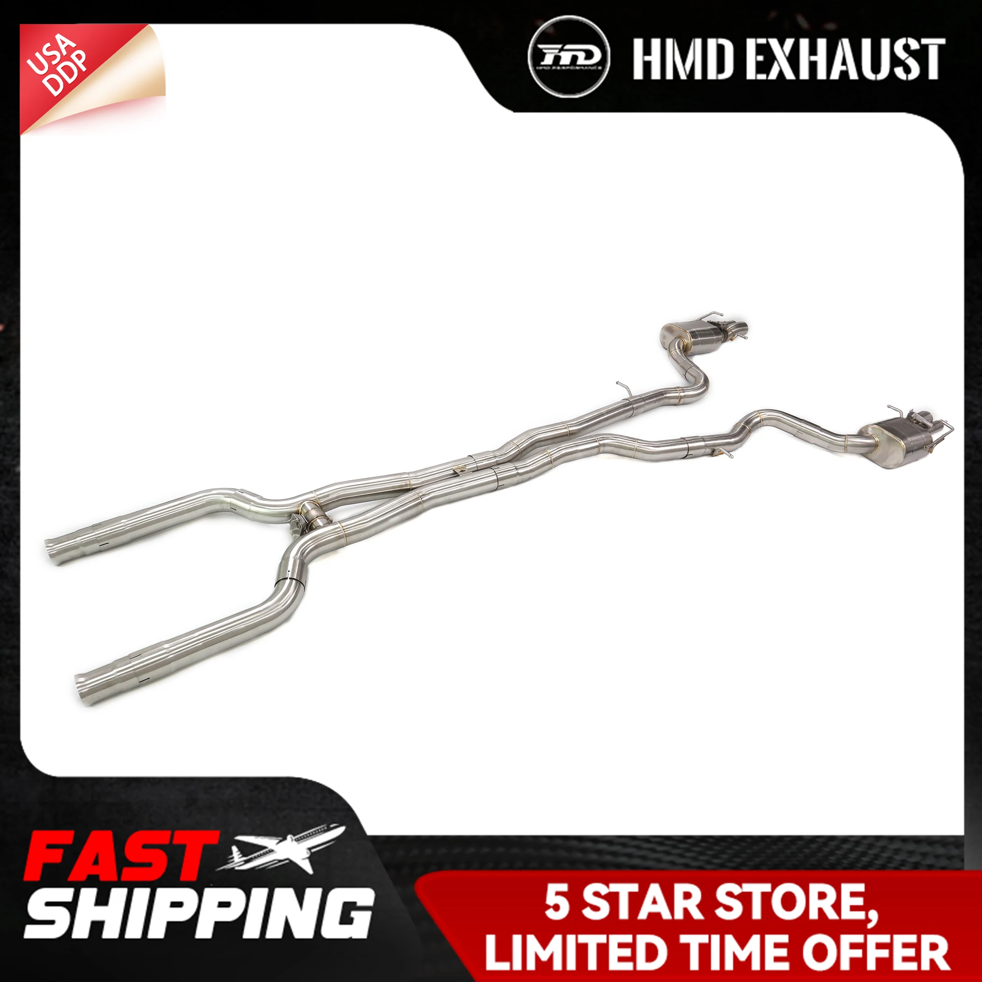 

✈ HMD Catback for Mercedes Benz E63 W213 Exhaust system SS304 OEM valve base Enlarged tube diameter 76mm