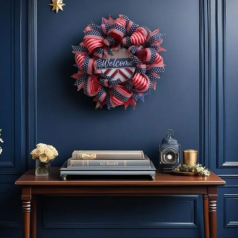 

4Th Of July Wreaths For Front Door Patriotic Door Wreath Veterans Memorial Decor Garland Sign For Home Porch Wall Cemetery
