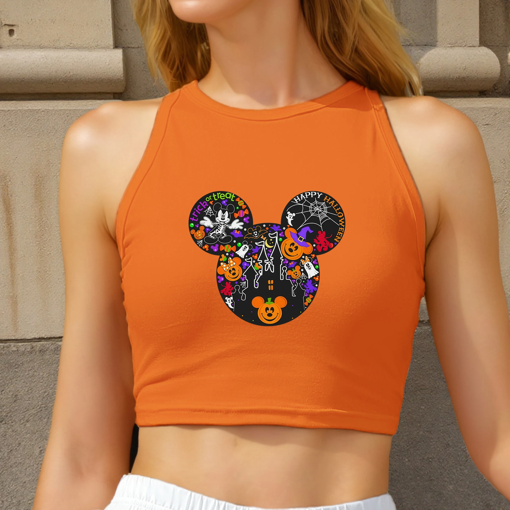 

Sleeveless Cartoon Disney Halloween Woman Clothing Tees Printed Mickey Tops Basic T Shirt Y2k Custom Tanks Camis ﻿Clothes Lady