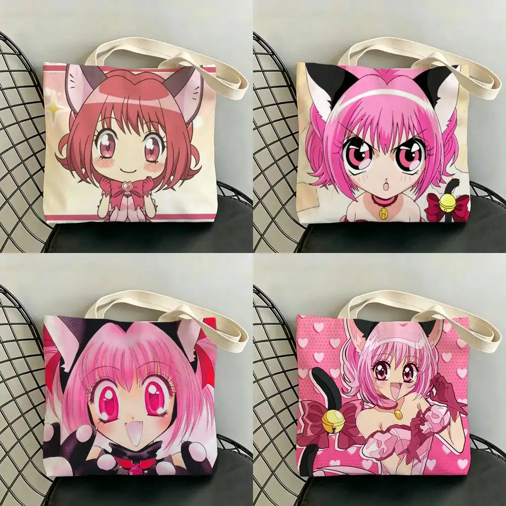 Tokyo Mew Mew M-Momomiya I-Ichigo Storage Bags Double-Sided Print Large Tote Bag Durable Beach Picnic Foldable Gift Eco