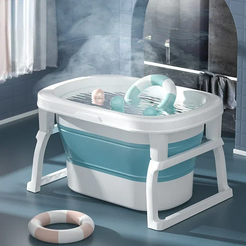 

z Large Household Baby Bathtub Newborn Dual-use Portable Bathtub Folding Storage Bath Basin Protection Cervical Bath Bucket