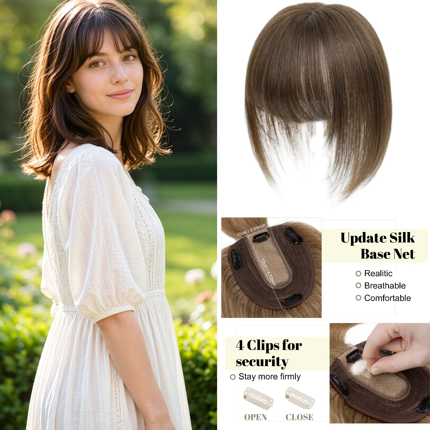 Human Hair Wigs Real Human Hair Silk Lace Base Clip In 12x13cm 30cm Middle Part with Bangs Machine Made Remy Hair #P4-613 #1001