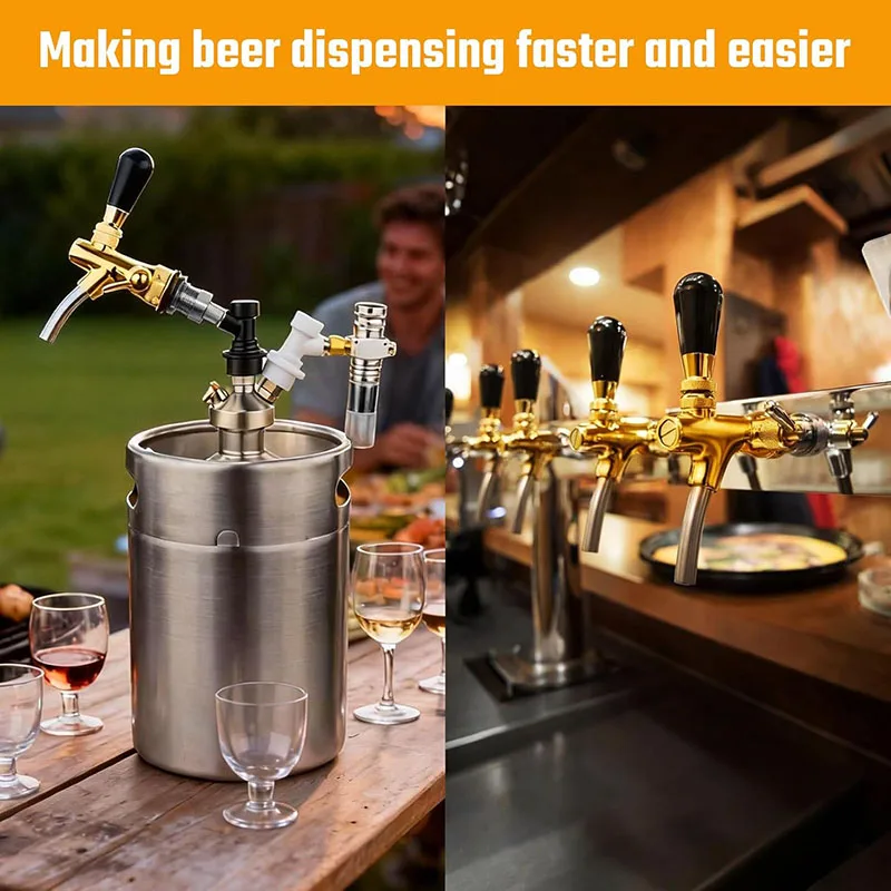Golden Beer Tap,Adjustable Brew Faucet with Liquid Ball Lock Disconnect Connector,Kegerator Tap Dispenser withFlow Control Valve view 6