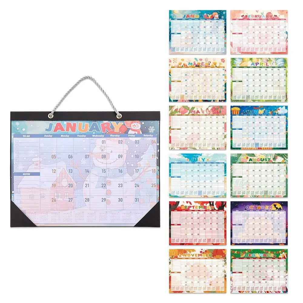 Unique Design Colorful Hanging Calendar Hangable Cartoon 2025 Wall Calendar Planner ​ Practical Rainbow Desktop Calendar Message