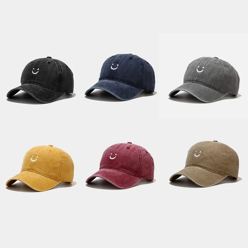 Embroidered Smiley Face Washed Retro Baseball Caps Men's And Women's Fashionable And Tidal Current Soft Top Duck Tongue Hats
