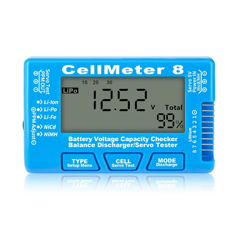 RC Cellmeter 8 Digital Battery Capacity Checker Controller Tester Voltage Tester for Li-Ion NiMH Nicd Cell Meter Blue