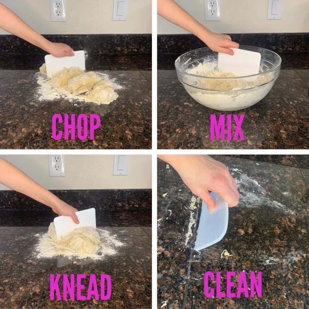 وعاء مكشطة العجين البلاستيكي المخمر، قاطع مرن آمن للطعام، مرن متعدد الأغراض، قبضة جيدة منحني، عبوة من قطعتين