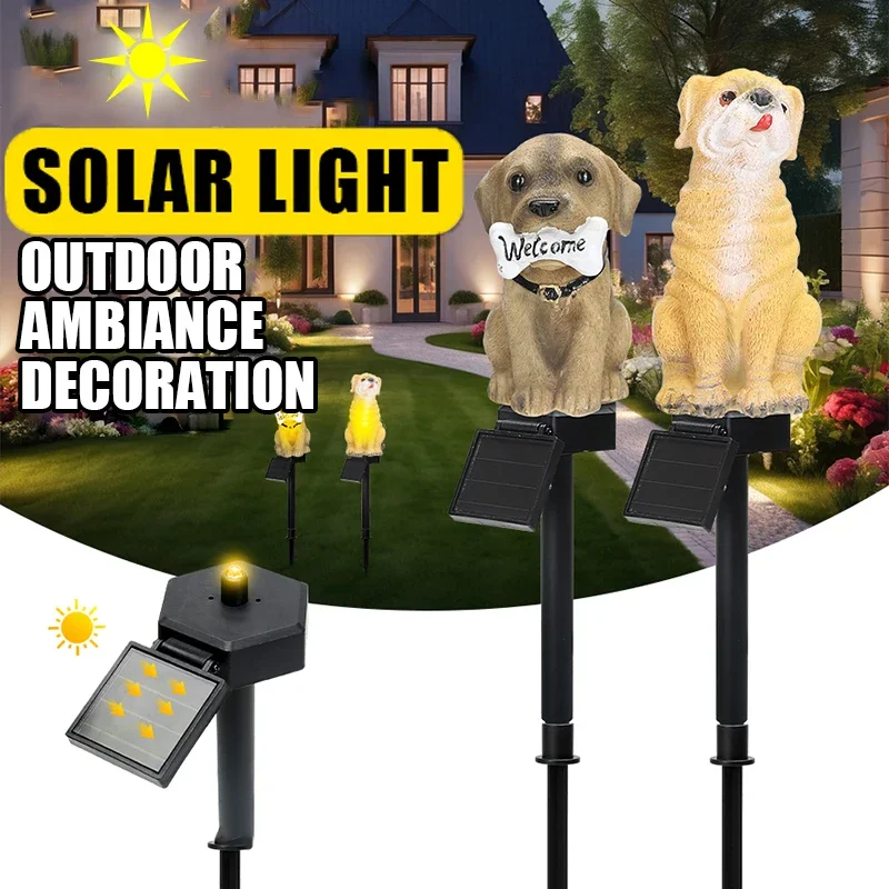

Уличные фонари для газона на солнечной батарее, декоративная лампа для украшения сада, милый мультяшный щенок на солнечной батарее, водонепроницаемый фонарь для газона