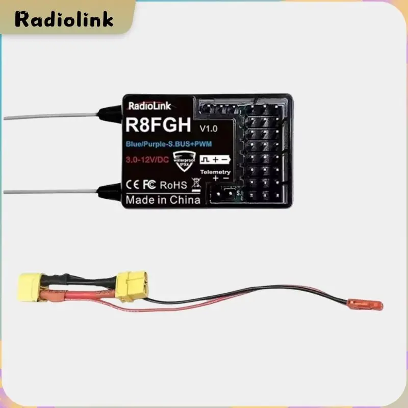 Radiolink New R8FGH Gyro Receiver 2.4G 8 Channels Telemetry Vehicle Voltage Up to 14S 58.8V for RC Car Boat Mower Machine Robot