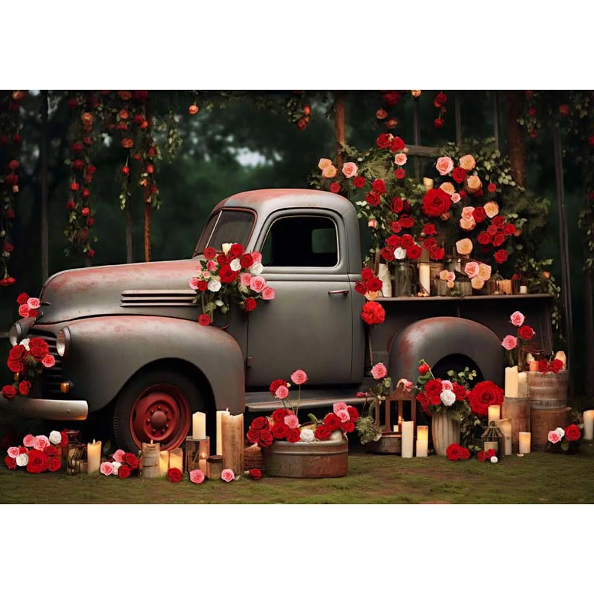 Allenjoy Valentine's Day Floral Truck Photography Backdrop