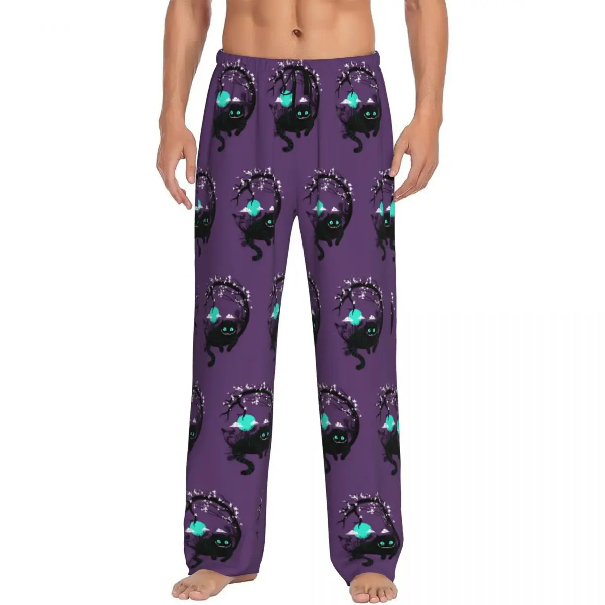 

Custom Men Alice In Wonderland Pajama Pants Printed Cheshire Cat Sleep Sleepwear Bottoms with Pockets