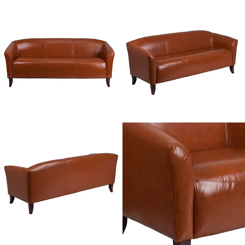 Modern Minimalist Leather Office Sofa with Armrests Simple Design Executive Reception Seating for Business Workspace