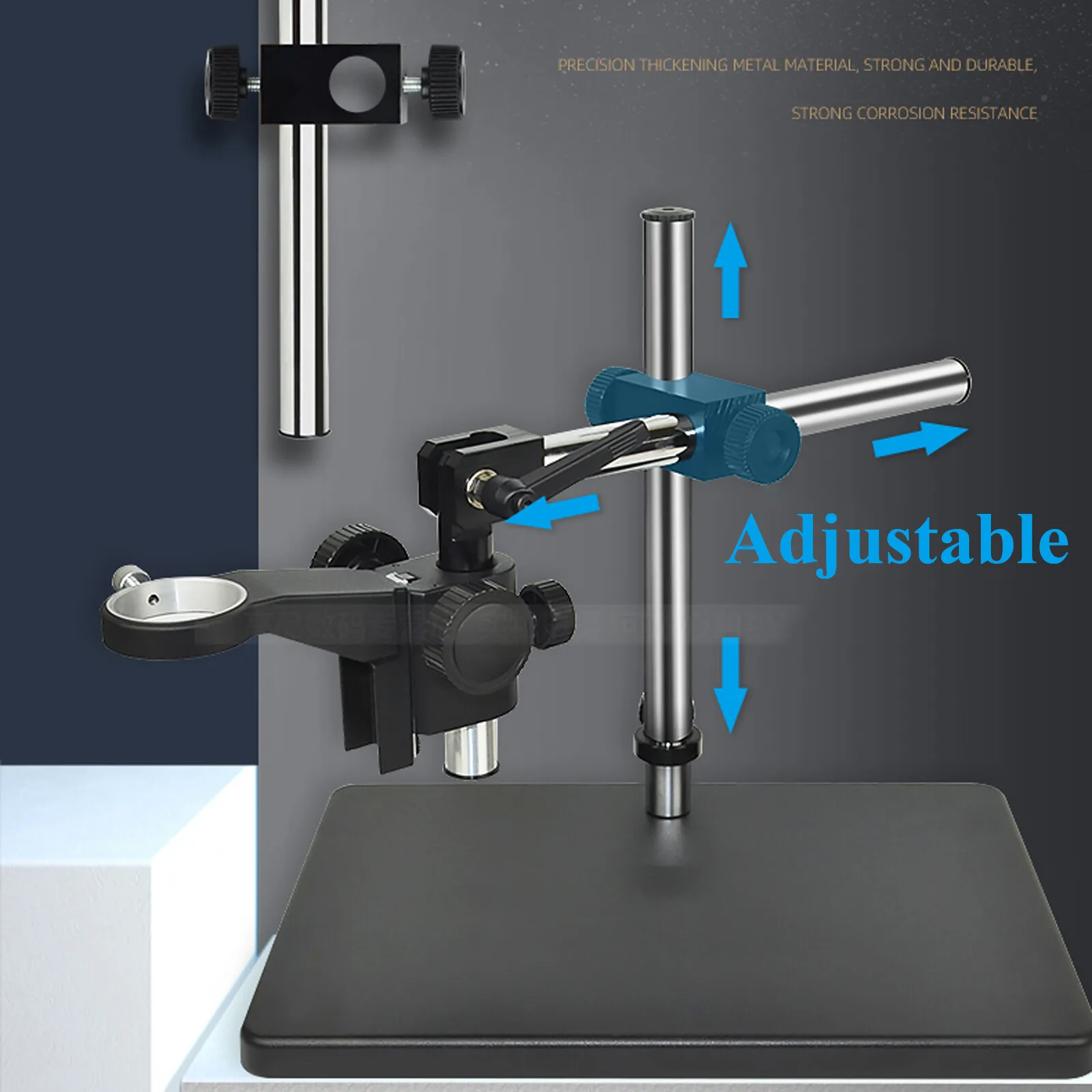 Support de table professionnel universel réglable pour caméra de microscope stéréo, avec bras métallique robuste de 1,96 pied et anneau de 50 mm, support de bureau