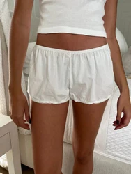 Lace Trim Box Shorts Women Summer Elastic Waist White Simple Casual Short Pant Sweet Cute Y2k Pants Cotton Home Underwear