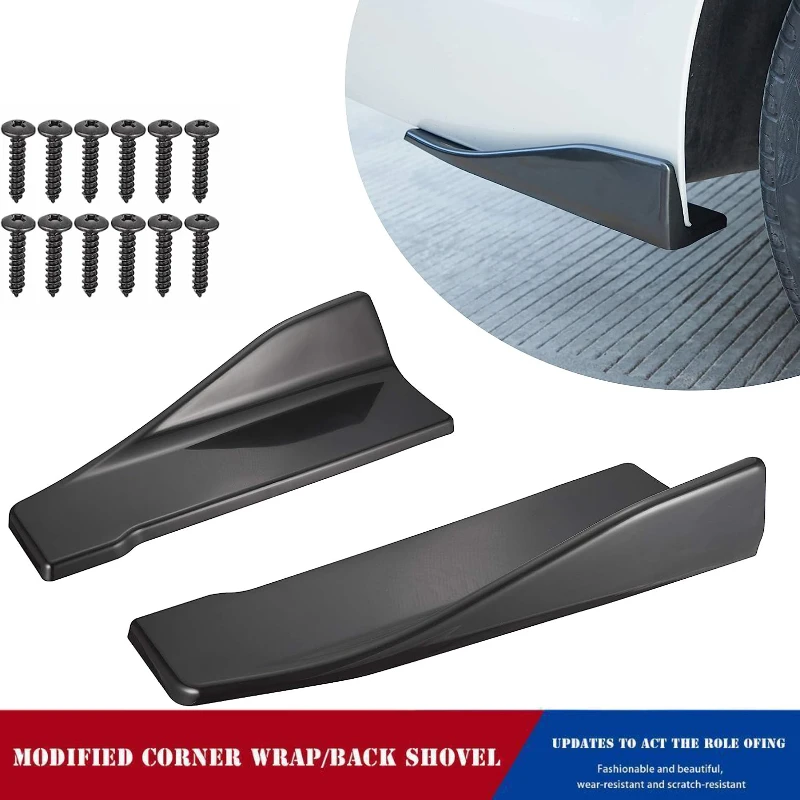 

2PCs Car Universal Bumper Spoiler Rear Corner Anti-Collision Protection Plate Decoration 35CM Bright Black Carbon Pattern Parts