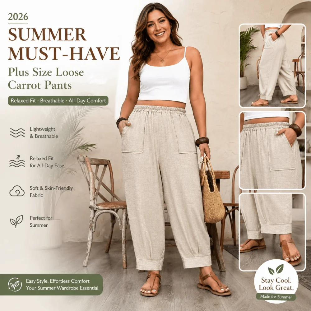 Casual Women Harem Pants Plus Size Baggy Loose Linen-Look Harem Pants Long Pants Wide Leg Elastic Waist Carrot Pants