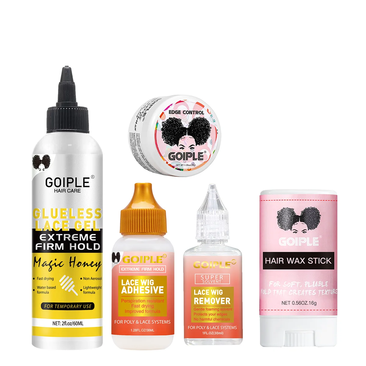 

Гель для фиксации париков без клея, временный гель для кружевных париков, средство для удаления клея, воск-стик для укладки, гель для контроля краев, маленький дорожный набор, 5 шт./компл.