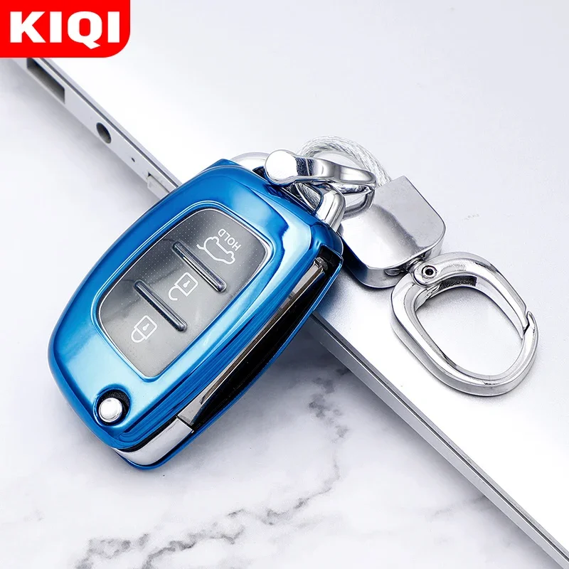 TPU Car Folding Key Case Cover Keychain for Hyundai ix25 ix35 i10 i20 Solaris Tucson Sonata Santa Fe Sport Elantra Creta Verna