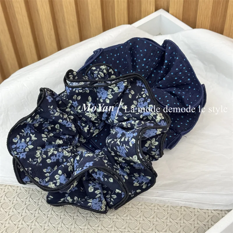 الكورية الرجعية البولكا نقطة الأزهار Scrunchie للنساء المتخصصة جو الشعر التعادل الإنترنت المشاهير الشعر حبل زهرة شعر أنيقة #4
