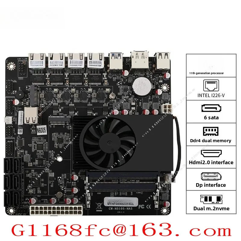 N6005 Six Disk Slots, 6 SATA3.0 Motherboards/dual M.2 Solid-state/ITX Board Types/4 I226-V Network Cards/six Inventory