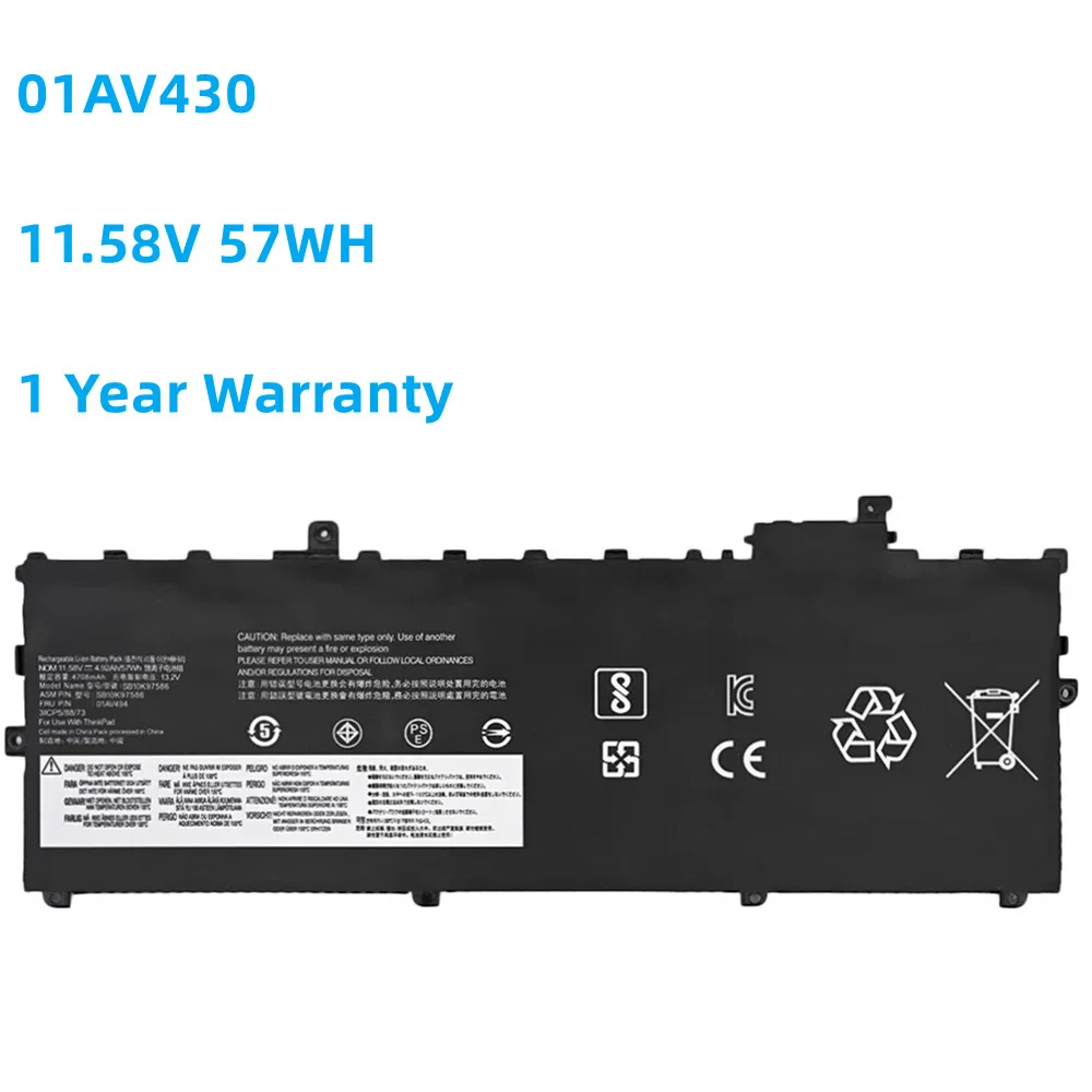 

01AV494 01AV430 11.58V 57WH Battery FOR Lenovo Thinkpad X1 Carbon 5th 2017 6th 2018 Series 01AV429 SB10K97586 01AV431 SB10K97587